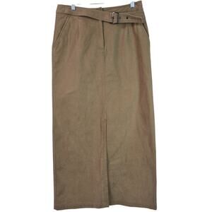 Talbot's Brown Brushed Cotton Offset Belted Vintage Maxi Skirt 10